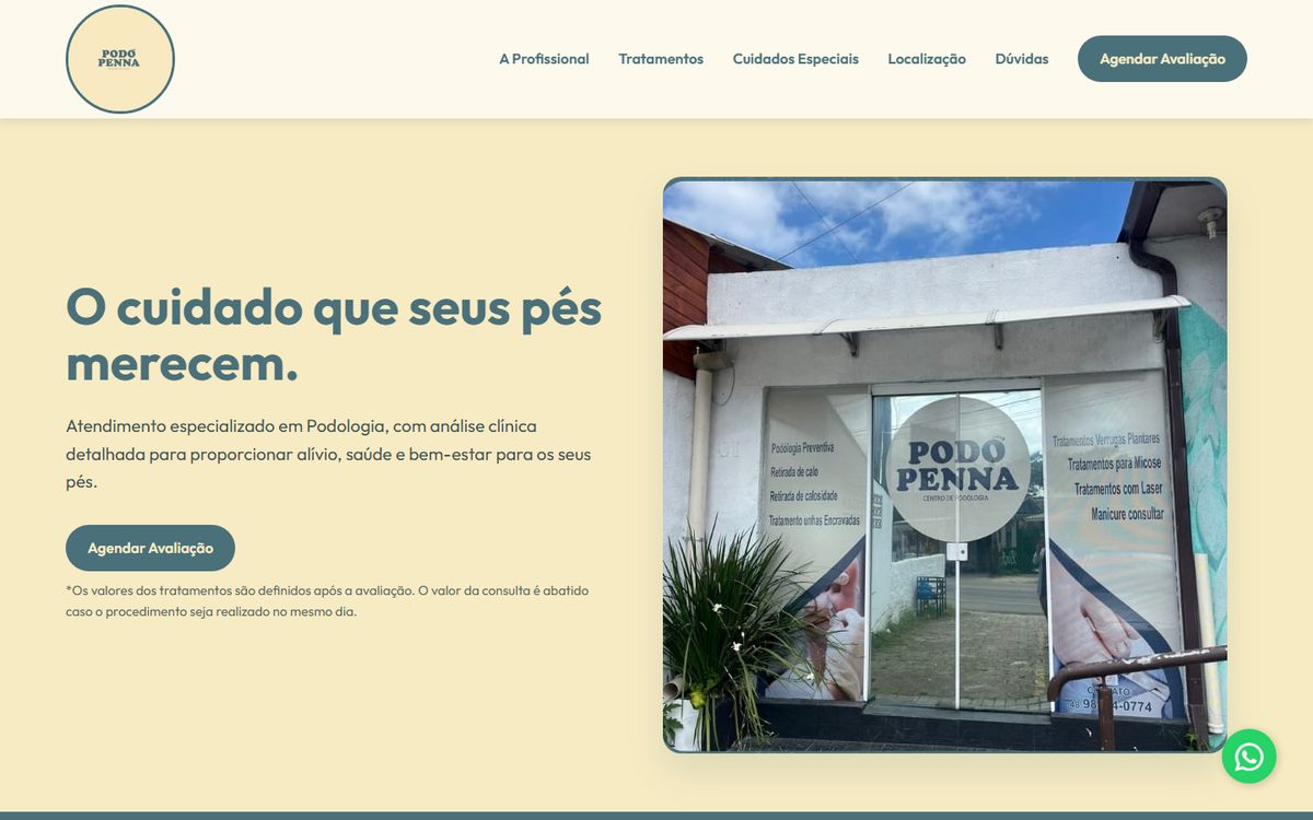 Site real criado pela LND Digital — clínica Podo Penna.